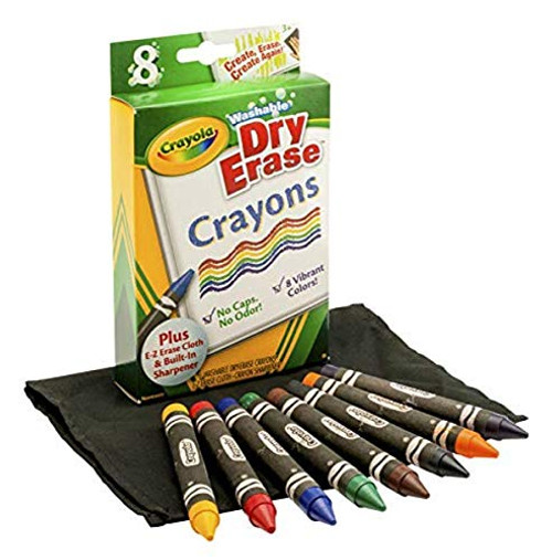 Crayola Washable Dry-Erase Crayons 8 Classic Crayola Colors with Built In Sharpener and E-Z Erase Cloth Non-Toxic Art Tools for Kids and Toddlers 3 and Up Easily Wipes Off Any Dry Erase Surface Crayola Washable Dry-Erase Crayons 8 Classic Crayola Colors with Built In Sharpener and E-Z Erase Cloth Non-Toxic Art Tools for Kids and Toddlers 3 and Up Easily Wipes Off Any Dry Erase Surface