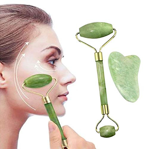 Jade Roller and Gua Sha Skin Scraper Natural Facial Set with Facial Stone and Roller for Firming Face 100 percent Natural Jade Stone Face Roller Anti-Aging Puffy Eyes Massager Neck Anti Wrinkle -Green- Jade Roller and Gua Sha Skin Scraper Natural Facial Set with Facial Stone and Roller for Firming Face 100 percent Natural Jade Stone Face Roller Anti-Aging Puffy Eyes Massager Neck Anti Wrinkle -Green-