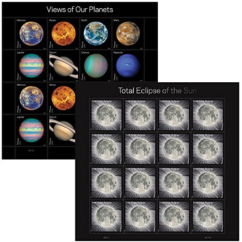 1 Sheet of Views of Our Planets + 1 Sheet of Total Eclipse of the Sun USPS Forever First Class Postage Stamps Self-Adhesive (1 Combo set)