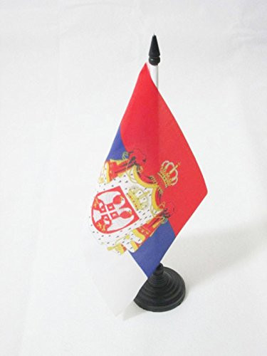 AZ FLAG Kingdom of Serbia 1882-1918 Table Flag 5 x 8 - Royal Serbian Desk Flag 21 x 14 cm - Black Plastic Stick and Base