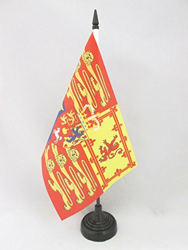 AZ FLAG United Kingdom Royal Standard Table Flag 5 x 8 - UK Royal Standard Desk Flag 21 x 14 cm - Black Plastic Stick and Base
