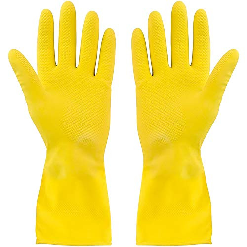 SteadMax 3 Pack Yellow Cleaning Gloves Professional Natural Rubber Latex Gloves Large Size -3 Pairs-