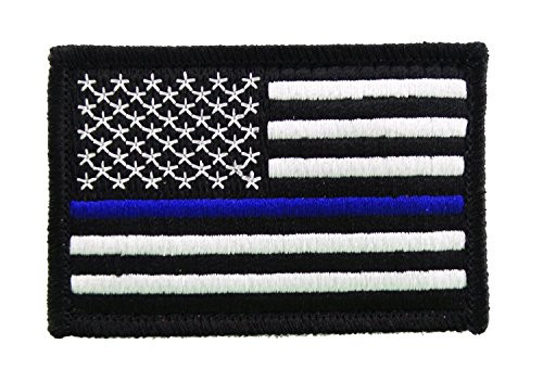 USA American Thin Blue Line Police Flag Tactical Hook and Loop Fully Embroidered Morale Tags Patch -Black and White-