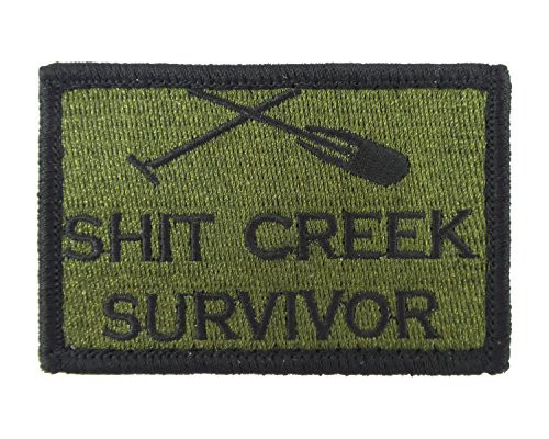 Shit Creek Survivor Tactical Funny Hook and Loop Fully Embroidered Morale Tags Patch -Green and Black-