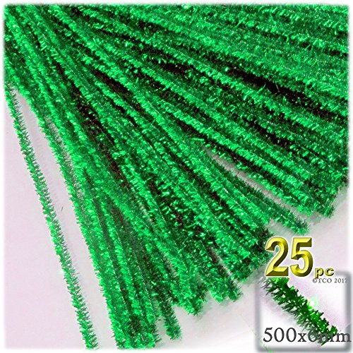 The Crafts Outlet Chenille Sparkly Stems Pipe Cleaner 20-in -50-cm- 25-pc Light Green