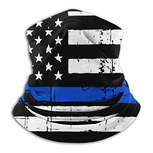 Thin Blue Line American Flag Neck Gaiter Warmer Windproof Mask Dust Face Clothing UV Face Mask Balaclava Scarf for Ourdoor Sport