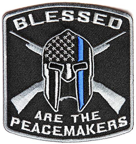 TrendyLuz Blessed are The Peacemakers Thin Blue Line Morale Tactical Embroidered Hook  and  Loop Patch Support Police Law Enforcement