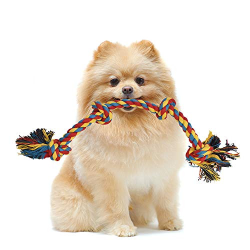 MAOMEI Dog Rope Toy for Puppies Aggressive Chewers Indestructible Dog Rope for Puppy Small Medium Dogs Interactive Cotton Tough Twisted Rope Tug of War Dog Toy Teeth Cleaning with 4 Knots -S-Rope-