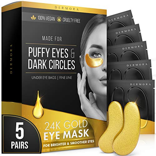 24K Vegan Gold Eye Mask - Puffy Eyes and Dark Circles Treatments  Look Less Tired and Reduce Wrinkles and Fine Lines Undereye Vegan  and  Cruelty free.