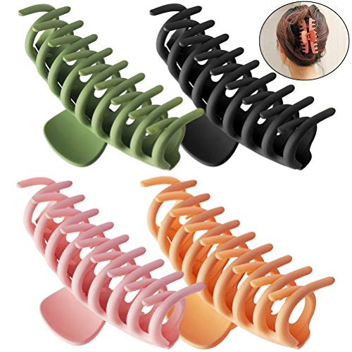 pengxiaomei 4 pcs Matte Plastic Hair Claw Clips Nonslip Large Girls Hair Claw Clips Jaw for Women and Girls Thin Hair Strong Hold for Thick Hair-4.3 Inch BlackPinkGreenkhaki- pengxiaomei 4 pcs Matte Plastic Hair Claw Clips Nonslip Large Girls Hair Claw Clips Jaw for Women and Girls Thin Hair Strong Hold for Thick Hair-4.3 Inch BlackPinkGreenkhaki-