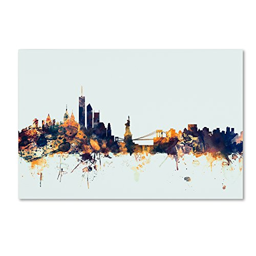 Trademark Fine Art New York Skyline Blue by Michael Tompsett, 16x24-Inch Canvas Wall Art