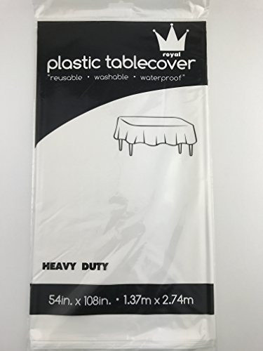 Royal 4 Pack 54 inch x 108 inch Plastic Table Cloth Plastic Party Table Cover Reusable Plastic Table Cloth Disposable Rectangular Table Cover -White-