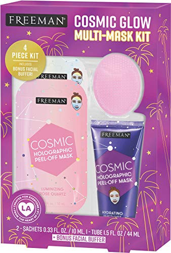 Freeman Beauty Cosmic Glow Face Mask Gift Set for Skin Care with Peel-Off Masks and Silicone Face Mask Buffer Set of 4