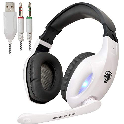 SADES Stereo Gaming Headset 3.5mm Wired Headphone Headband LED Light Over-Ear Noise Cancelling Headphones with Microphone Volume Control for PC Computer (White) SADES Stereo Gaming Headset 3.5mm Wired Headphone Headband LED Light Over-Ear Noise Cancelling Headphones with Microphone Volume Control for PC Computer (White)