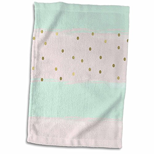 3dRose Blush Pink White Gold Chic Stripes Towel 15 x 22