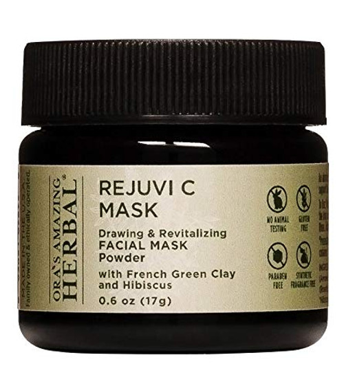Rejuvi C Mask Face Mask Powder Hibiscus and Rose Hips Seed Face Mask with Organic French Green Clay Exfoliating Mask with French Green Clay Travel Trial Size Oras Amazing Herbal