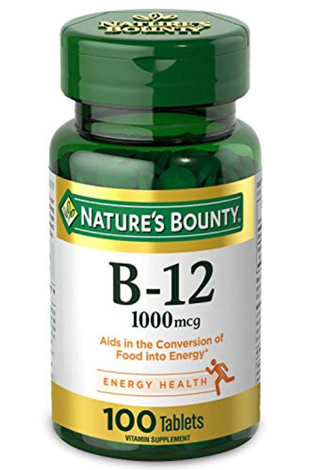 Natures Bounty Vitamin B-12 Supplement Supports Metabolism and Nervous System Health Tablets 1000 mcg 100 Count Natures Bounty Vitamin B-12 Supplement Supports Metabolism and Nervous System Health Tablets 1000 mcg 100 Count