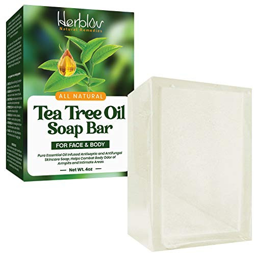 Tea Tree Oil Soap Bar for Face  and  Body 4oz  Antifungal Antiseptic Natural Remedy Skin Cleanser  Pure Essential Oil Infused Skincare Cleansing Anti Fungal Bar Soap for Fungus Ringworm Acne