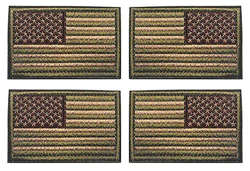 Antrix 4 Pcs Green Regular and Reversed American US USA Flag Embroidered Patch Tactical Military United States of America Uniform Emblem Applique Hook  and  Loop Emblem Patch for Backpacks Caps Hats Vests