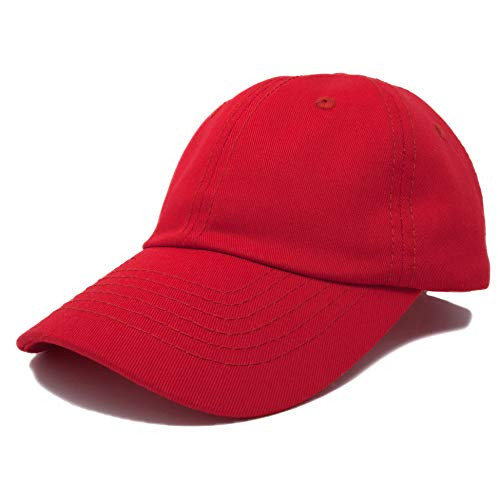 DALIX Unisex Youth Childrens Cotton Cap Adjustable Plain Hat - Unstructured -Red-