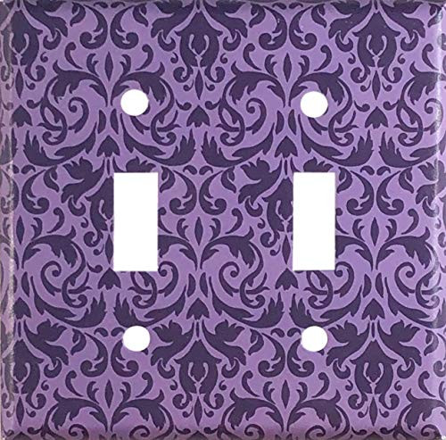Purple Damask Design Decorative Double Toggle Light Switch Wall Plate Cover Standard/Midway or Jumbo Size