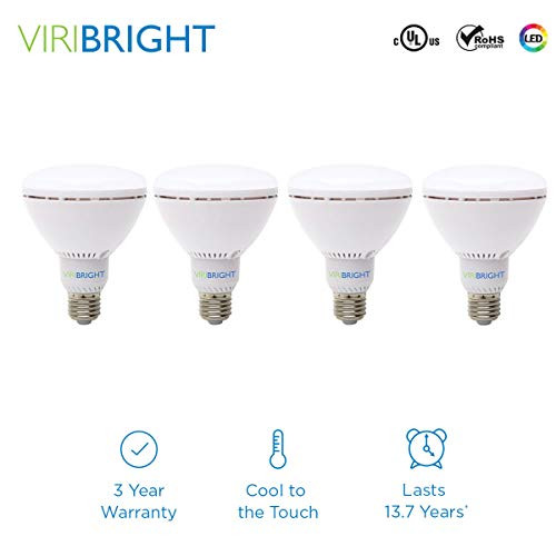 Viribright Lighting 754694-4 Recessed, Viribright BR30 (9W), 65 Watt Equivalent, 2700K Warm White, 680 Lumens, E26 LED Base, Flood Light Bulbs-4 Pack