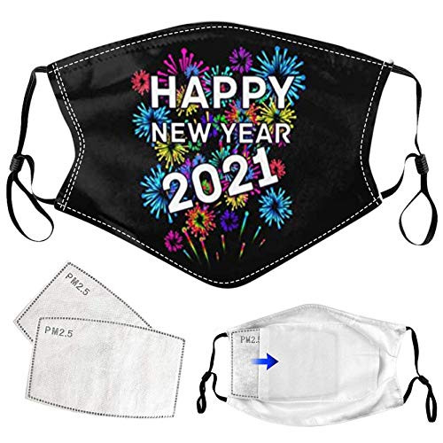 Adults Reusable Face Masks 2021 Happy New Year Print Face Breathable Washable Adjustable Mouth Coverings for Men Women Outdoor -C1-1PC-