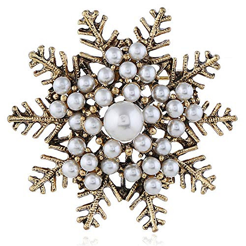 Vintage Pearl Snowflake Brooches for Women Girls Gold Tone Fashion Brooch Pin Corsage for Crafts Bouquets Dainty Flower Lapel Pins Dress Accessories Jewelry Unisex Birthday Wedding Christmas Gifts