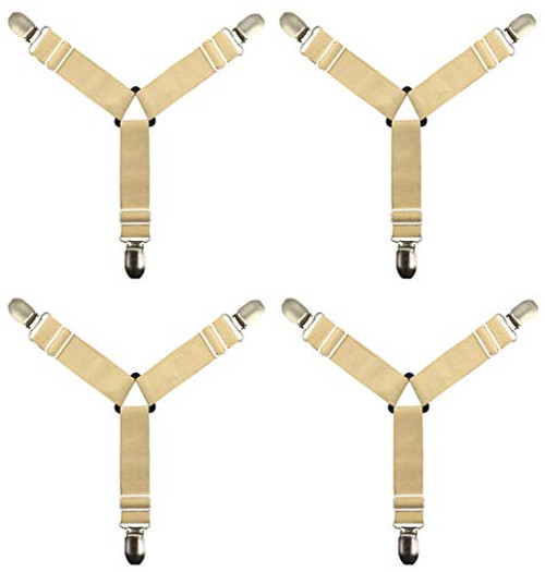 MENDENG 4PCS Khaki Bed Sheet Fasteners Adjustable Triangle Bed Sheet Holder Straps for Corners with Sheet Clips Elastic Grippers Suspenders for Mattress Sofa Cushion MENDENG 4PCS Khaki Bed Sheet Fasteners Adjustable Triangle Bed Sheet Holder Straps for Corners with Sheet Clips Elastic Grippers Suspenders for Mattress Sofa Cushion