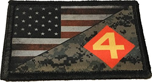 USMC 4th Marine Division USA Flag Morale Patch Tactical Military. 2x3 inch Hook and Loop Made in The USA