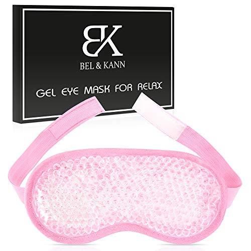 Gel Eye Mask Hot or Cold Pack - Ice Eye Mask Puffy Eyes Dark Circles - Cooling Eye Mask Headaches Migraine Sinus Pain - Eye Therapy Heat Mask Gel Beads - Stress Pain Relief Eye Mask Puffiness -Pink-