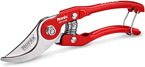 Ronix Bypass Pruning Shears -RH3108- Garden Clippers Hand Pruners Garden Shears Pruner 8 inch Professional Heavy Duty Tree Trimmer Curved Stainless Steel Blades and Safety Lock