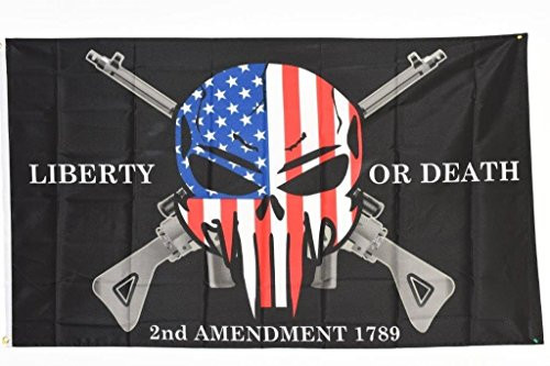 MWS Liberty or Death 2nd Amendment USA Punisher Skull Rifles 1789 Flag 3x5 House Banner Grommets Double Stitched Fade Resistant Premium Quality 2-04-E
