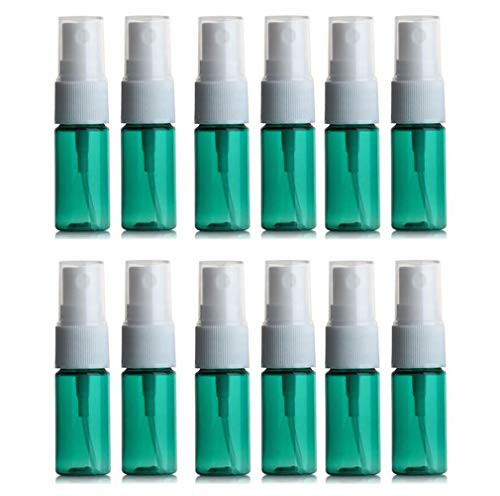 XINGZI 12PCS 10ml Empty Small Spray Bottle Green Plastic Fine Mist Spray Bottle Sprayer for Travel Cleaning Water Essential Oils Perfumes and More
