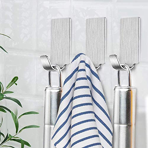 Self Adhesive Hooks Towel Hooks Bathroom Hook Stainless Steel Coat Hooks Hanger Waterproof Wall Hooks for Hanging Pants Clothes Hats in Kitchen Bathroom -8 Pack-
