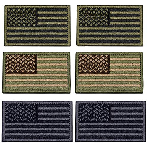 U-LIAN 6 PCS USA Flag Patch Tactical Morale Patch Embroidered American Flag Patch Hook Loop Fastener Backing Emblem2 PCS Army Green Plus2 PCS Multitan Plus2 PCS Silver Grey