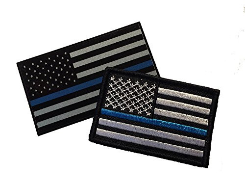 Tactical Police Law Enforcement Thin Blue Line United States Flag -Hook/Loop- Patch and Decal Sticker Bundle