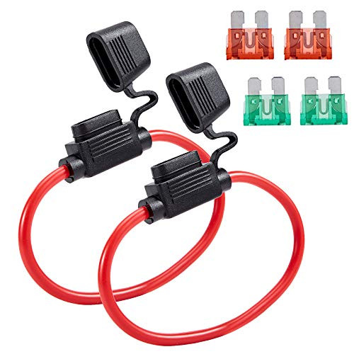 Febrytold 10 Gauge Inline Fuse Holder - 2 Pack Fuse Holder Waterproof Pigtail Fuse Relay with 2 Pack 30AMP Blade Fuse  and  2 Pack 40AMP Blade Fuse for Car Truck Boat Motorcycle