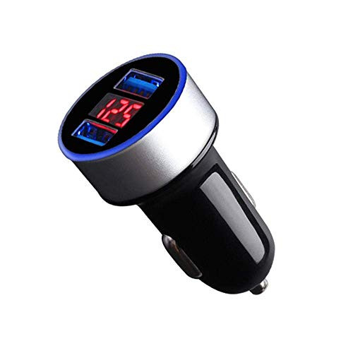 CAR Charger 3.0 Car Charger Dual Port Car Adapter USB Cigarette Lighter Voltage Meter for 12V-24V DCLED Amperage and Voltage Display -Compatible- with All Phone Devices -Silver-