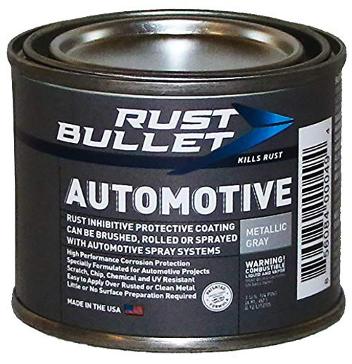 RUST BULLET Automotive - Rust Preventive Protective Coating Rust Inhibitor Paint UV Resistant - No Topcoat Needed -4 oz Can Metallic Gray-