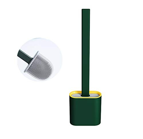 Toilet Brush with Holder for Bathroom Cleaning Flex Silicone Toilet Bowl Brush and Holder Deep Cleaner Bathroom Toilet Brush and Quick Drying Holder Set Silicone Bristle Sturdy Brush -Green-