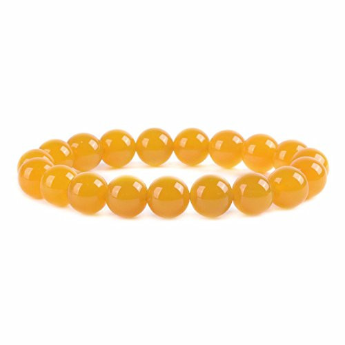 Yellow Agate Gemstone 10mm Round Beads Stretch Bracelet 7 Inch Unisex