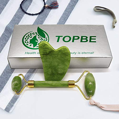 TOPBE Jade Roller and Gua Sha Scraper For Face?Facial Beauty Roller Skin Care Tools Green Massager for Face Eyes Neck Body Muscle Relaxing and Relieve Fine Lines and Wrinkles TOPBE Jade Roller and Gua Sha Scraper For Face?Facial Beauty Roller Skin Care Tools Green Massager for Face Eyes Neck Body Muscle Relaxing and Relieve Fine Lines and Wrinkles