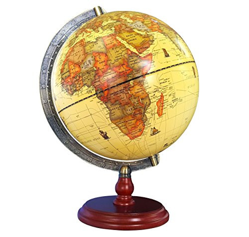 Exerz Antique Globe (Large Dia 10" / 25 cm) with A Wood Base, Political Desktop World Globe