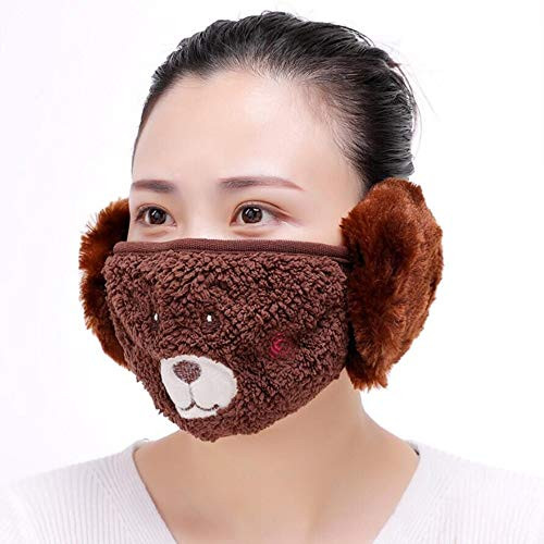 HKBGS Reusable Windproof Anti Dust Half Face Mask Mouth Masks with Earmuffs Warm mask Lady -Brown-