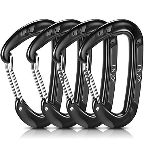 Unijoy Carabiner Clips 4 Pack 12KN Heavy Duty Wiregate Carabiners for Camping Hiking Hammock etc Small Aluminium Caribeaners for Backpack and Dog Leash Black