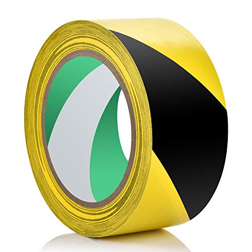 Black  and  Yellow Hazard Warning Safety Stripe Tape - High Visibility Barricade Adhesive Tape - Strong Adhesive Caution Duct Tape for Floors Walls Pipes and Equipment -2 inch X 36 Yds-