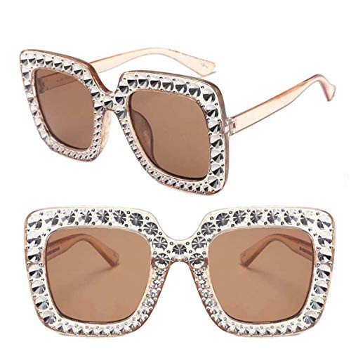 YOPOTIKA Luxury Rhinestone Diamond Eye Sunglasses Women Oversize Fashion Glasses Brown Frame Brown Lens
