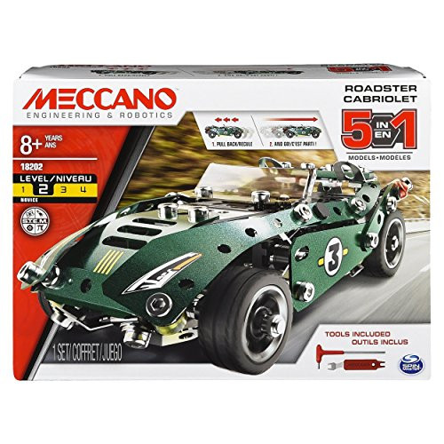 Meccano Erector, 5 in 1 Roadster Pull Back Car Building Kit Ages 8 up, STEM Construction Education Toy