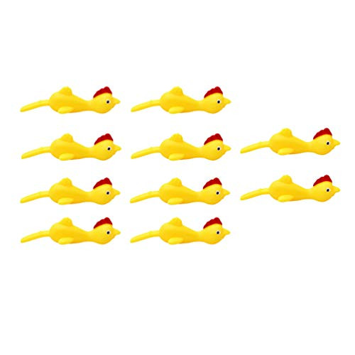TOYANDONA 10pcs Slingshot Chicken Rubber Chicken Flick Stretchy Flying Chicken Turkey Flingers Slingshot Tricky Toys Easter Prank Toys Party Activity for Children Adults Yellow